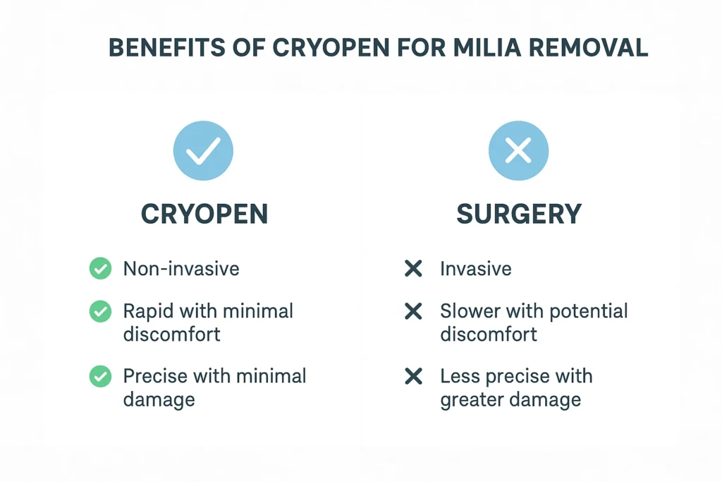 Benefits of cryopen for milia removal Hampton Hill compared to surgical treatments.