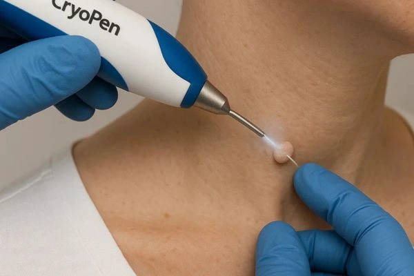 Person receiving Cryotherapy skin tag removal Hampton Hill