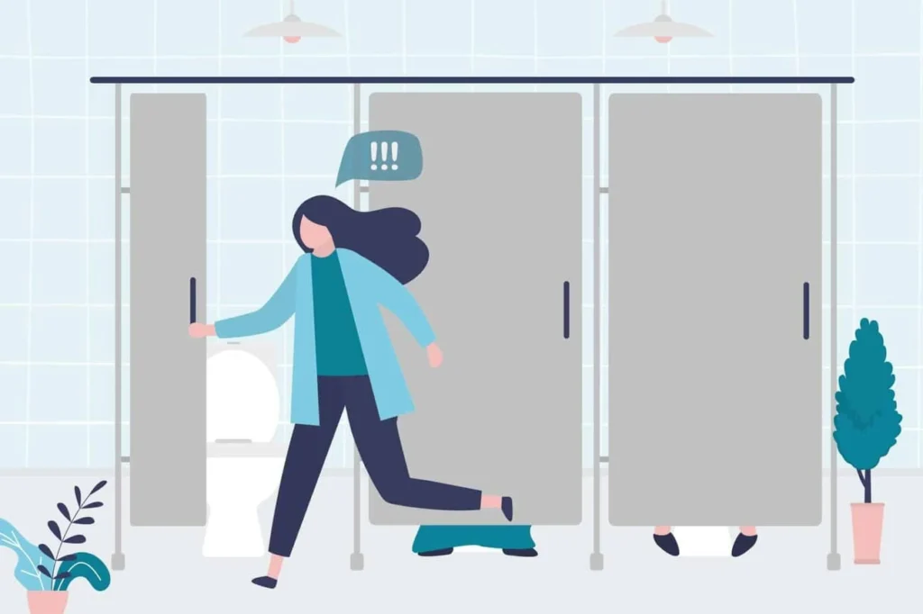 graphic of Urine incontinence Hampton Hill woman running to the toilet.