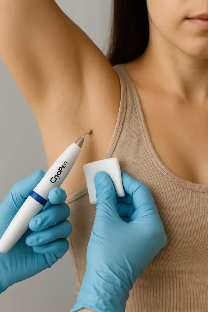 woman having cryopen to remove underarm skin tags Hampton Hill