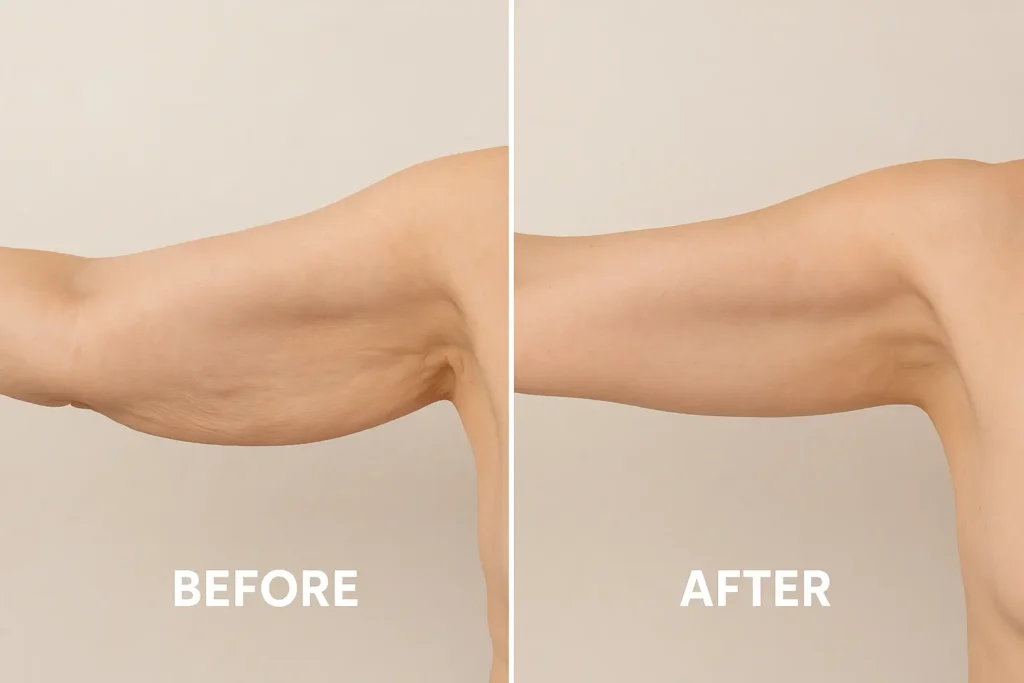 Picture of LA LIPO Hampton Hill before and after results of skin tightening treatment on the upper arms.